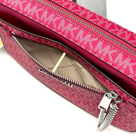 Michael Kors Large Jet Set Large Signature Logo Crossbody Bag - Dark Raspberry - Picture 8 of 10